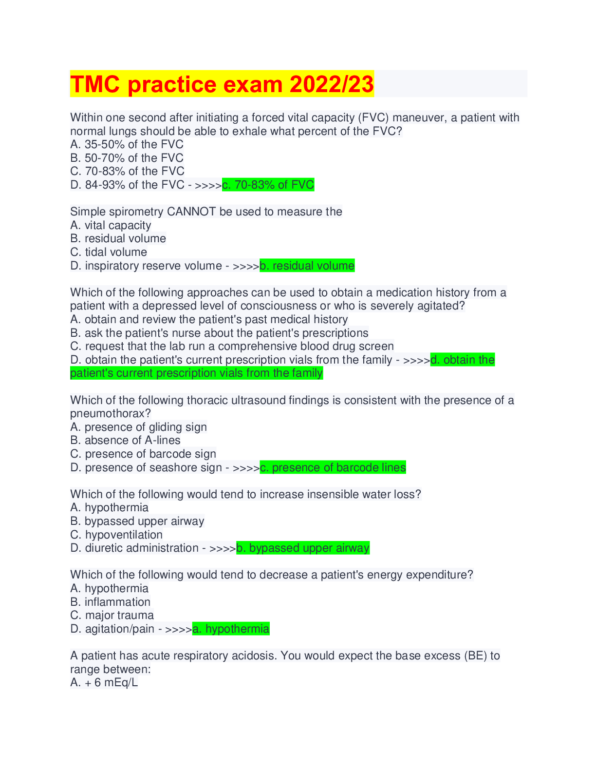 Preview image for TMC practice exam 2022/23 (with questions & 100% verified correct answers)